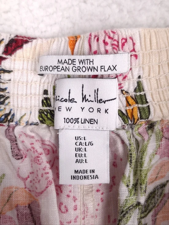 Nicole Miller linen wide leg crop pants leopard floral scene print resort wear - Picture 9 of 10